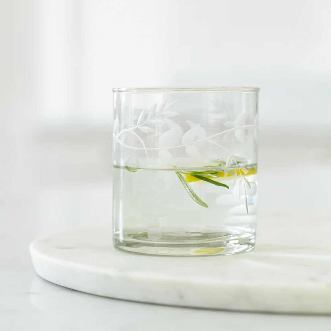 Rambling Vine Etched Tumbler Glass.