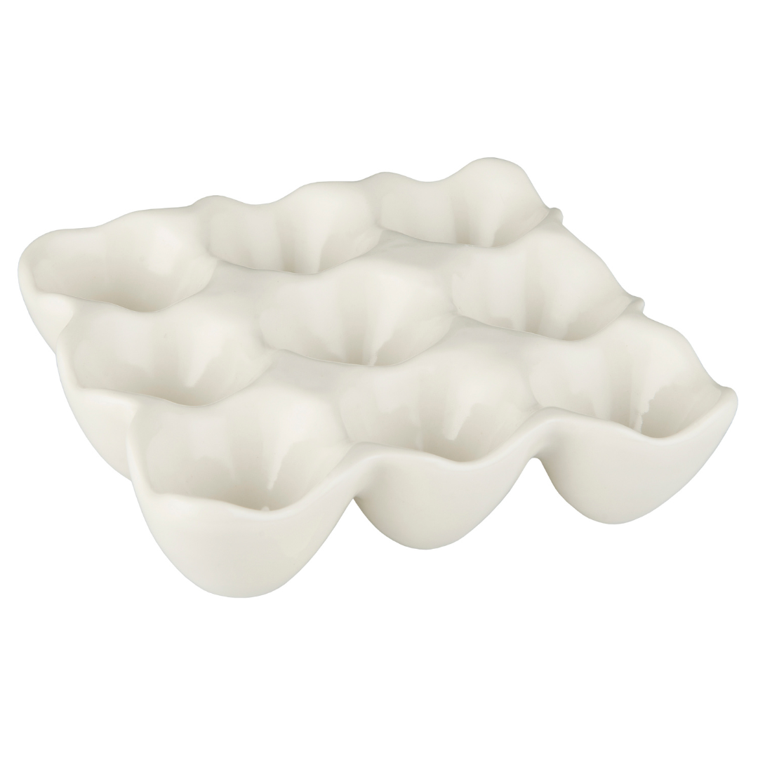 White Ceramic Egg Tray | 9 Eggs