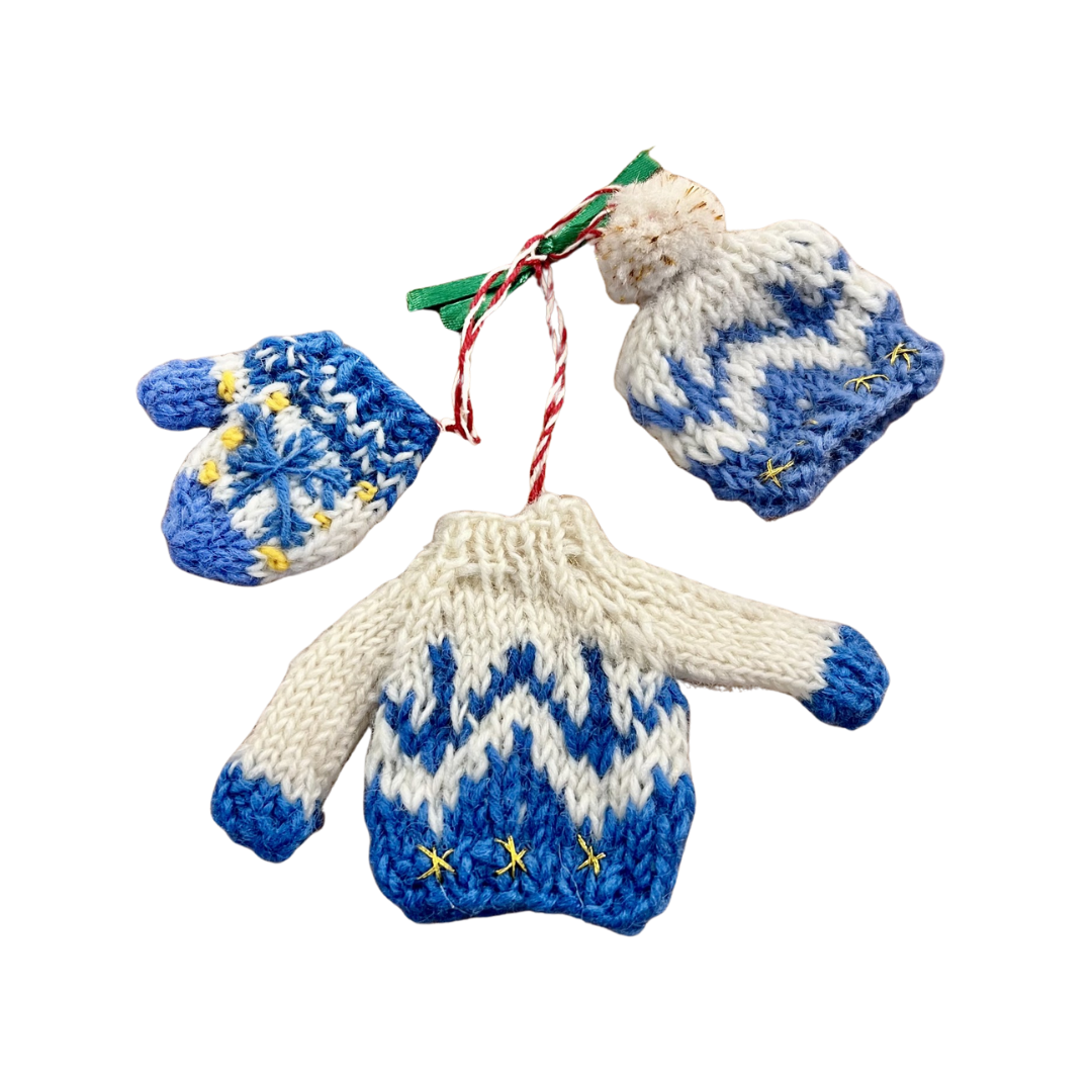 Knitted Blue Winter Woolies | Set of Three