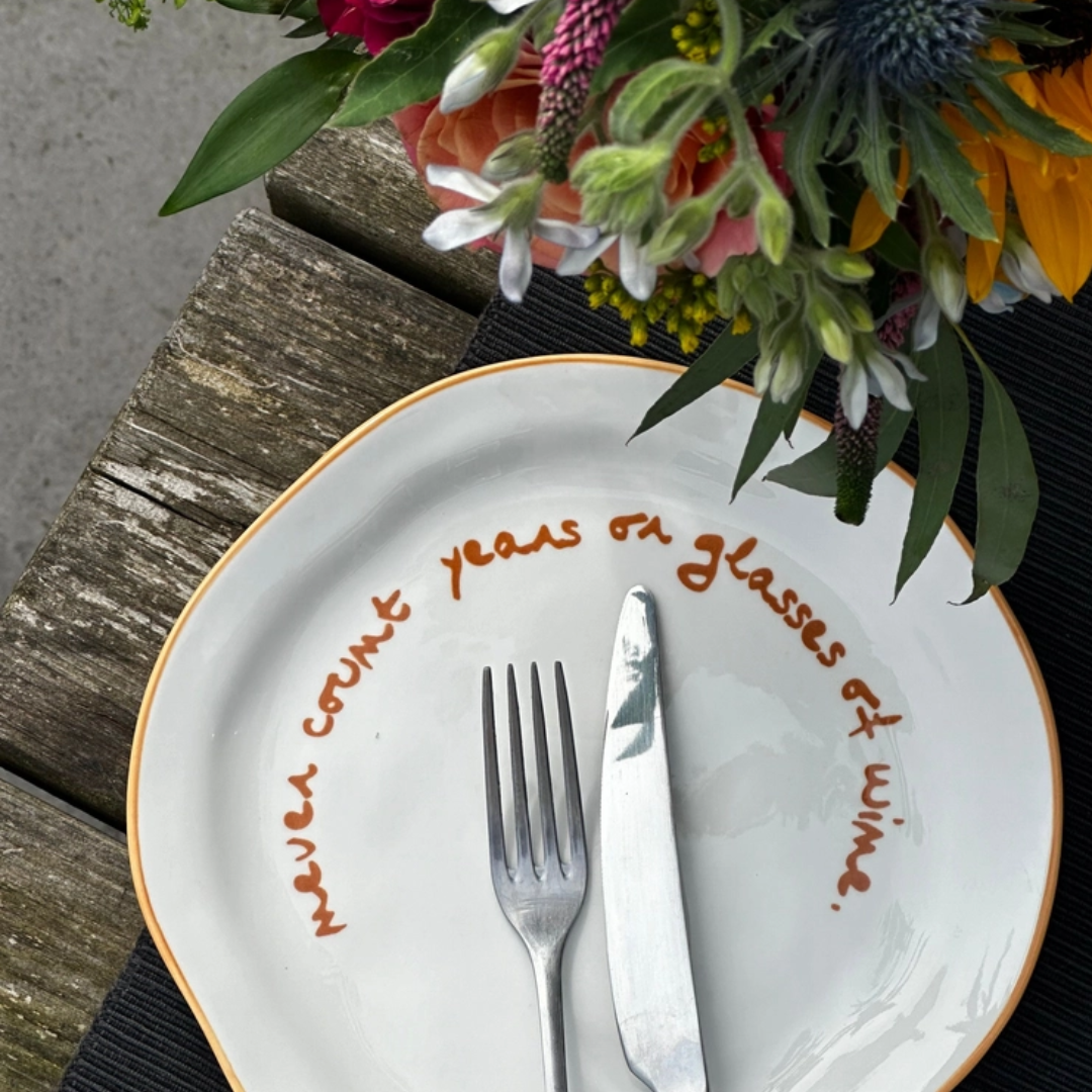 'Never Count Years Or Glasses Of Wine' Ceramic Plate
