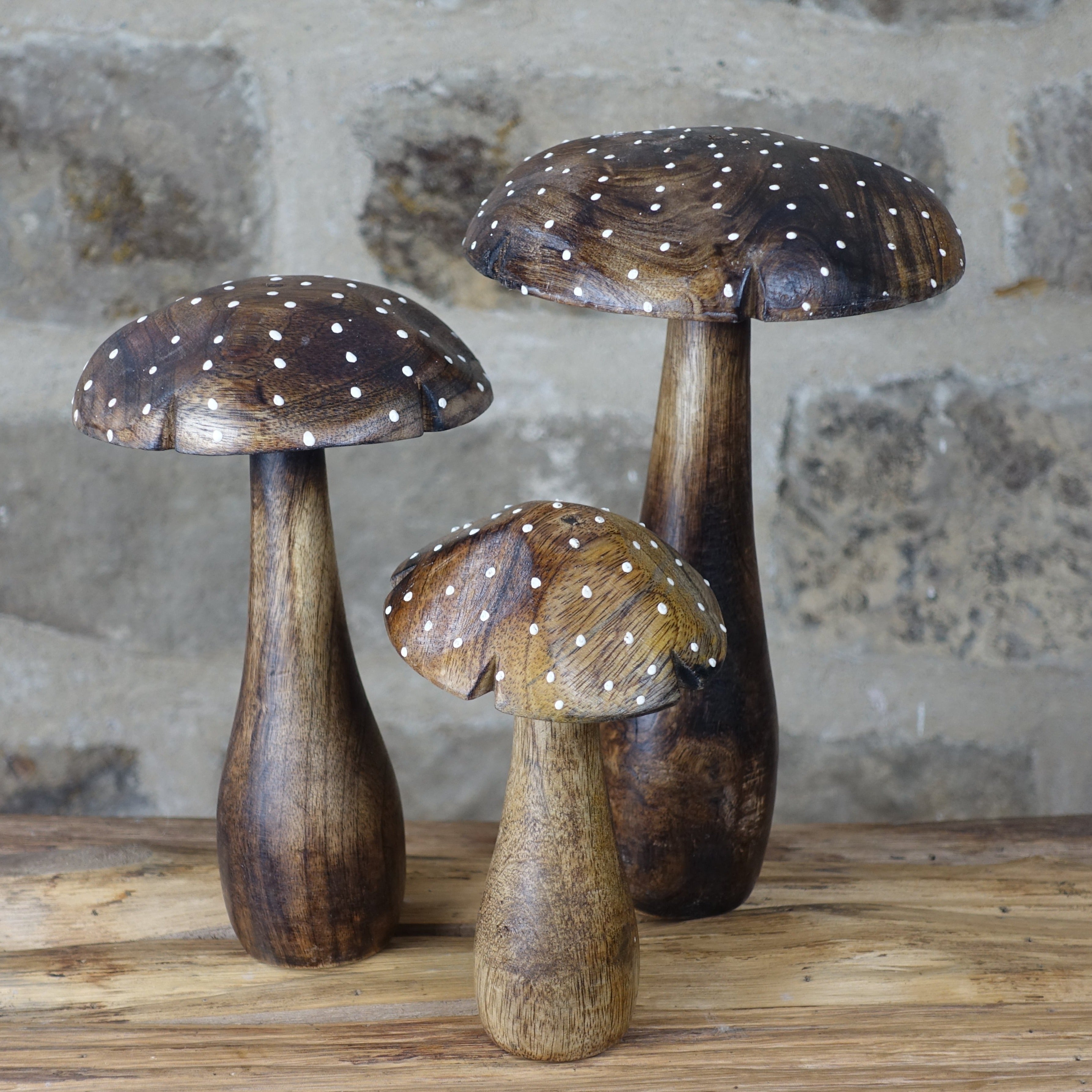 Hand Painted Wooden Mushrooms | Set of 3