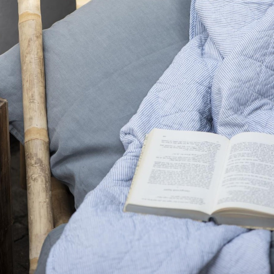 Blue and White Striped Cotton Quilt